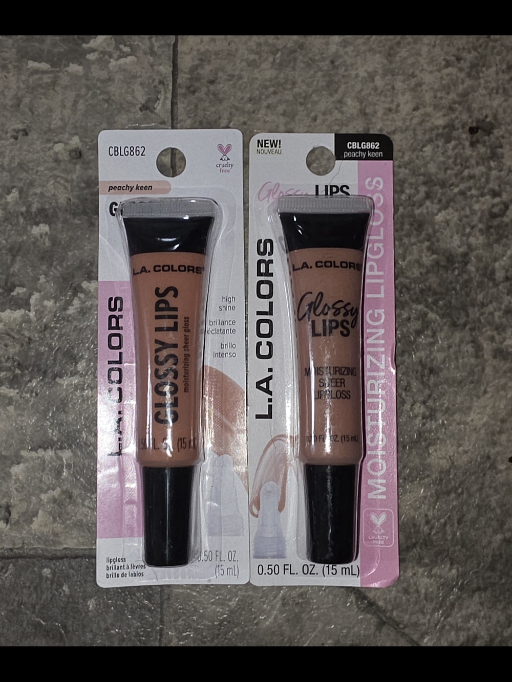2 x L.A. COLORS Glossy Lips Moisturizing Lip Gloss - CBLG862 Peachy Keen BNIB